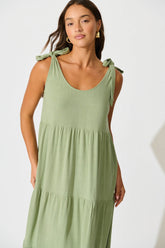 Khaki Linen Maxi Dress by Estefani